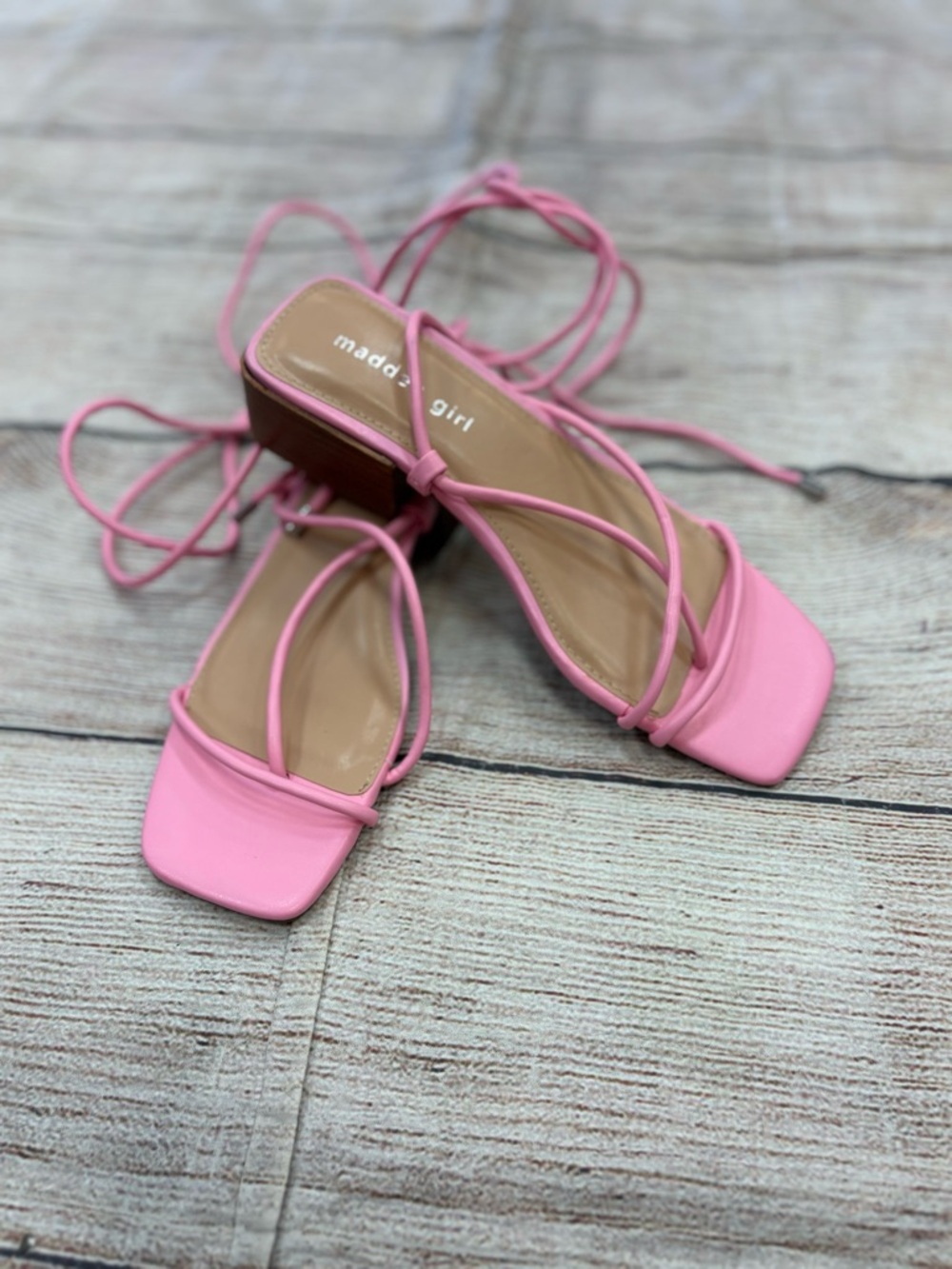 Madden Girl Pink Strappy Lace-Up Block Heel Sandal
